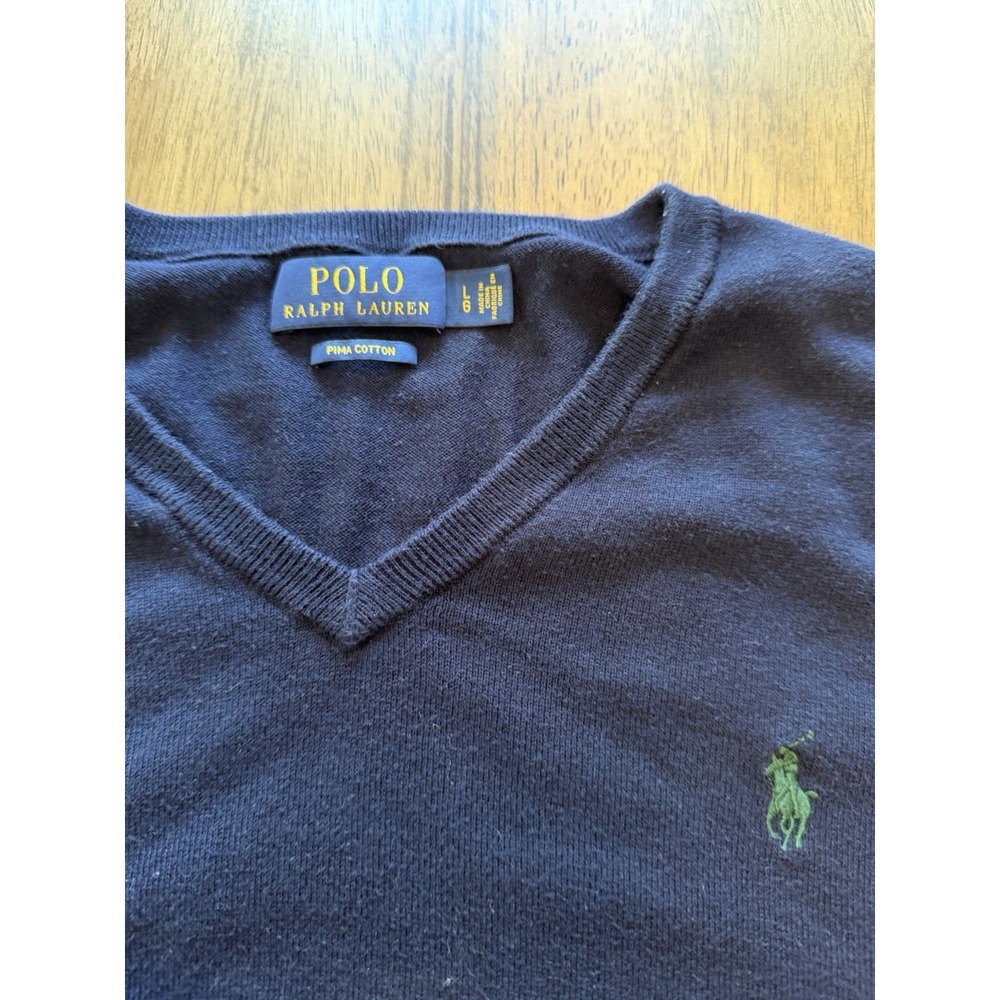 Polo Ralph Lauren Sweater Blue V-Neck Pima Cotton Mens Large